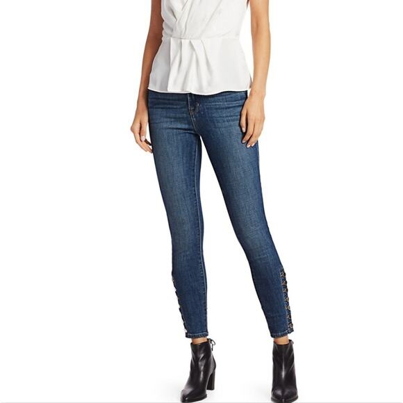 NWT L'Agence Piper High Waisted Skinny Button Hem Jeans Vintage Denim 25 - Picture 3 of 11